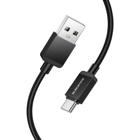 Cablu Borofone Placer Series (BX120), USB to Type-C, Aluminum Alloy Shell, Nylon Braided Cable, 3A, 1m, Negru