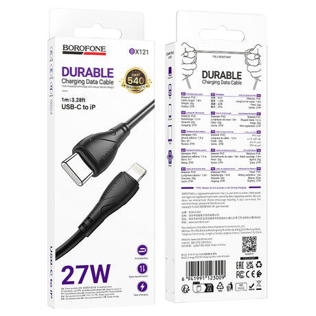 Cablu Borofone Energy Series (BX121), Type-C to Lightning, PVC, 27W, 1m, Negru
