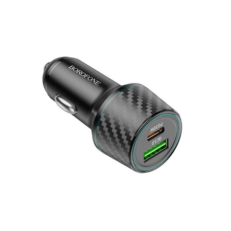 Incarcator Borofone Car Brilliant (BZ21), USB, Type-C, Fast Charge, Dual Port, PD30W, QC3.0, 48W, Built-in LED, Negru