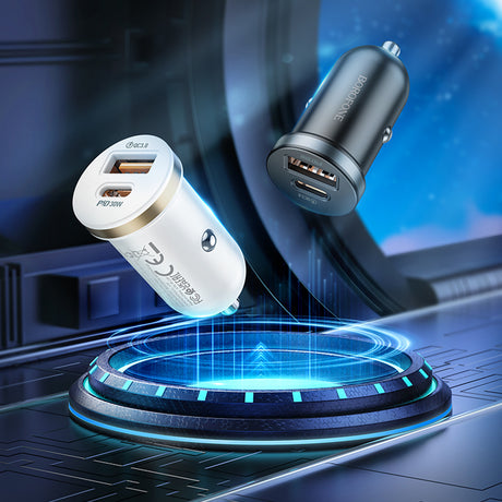 Incarcator Borofone Car Scenery (BZ22), USB, Type-C, Fast Charge, Dual Port, PD30W, QC3.0, PC, Aluminum, Negru