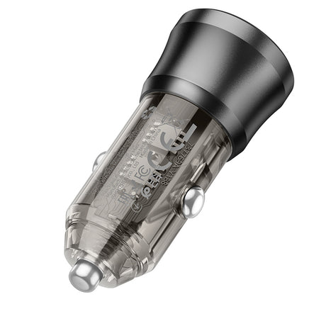 Incarcator Borofone Car Journey (BZ25), USB, Type-C, Fast Charge, Dual Port, PD20W, QC3.0, 38W, Transparent / Black