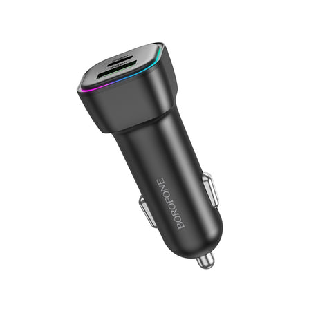 Incarcator Borofone Car Trophie (BZ28A), 1x USB, 1x Type-C, Fast Charge, Dual Port, 30W, LED, for 12-24V, Negru