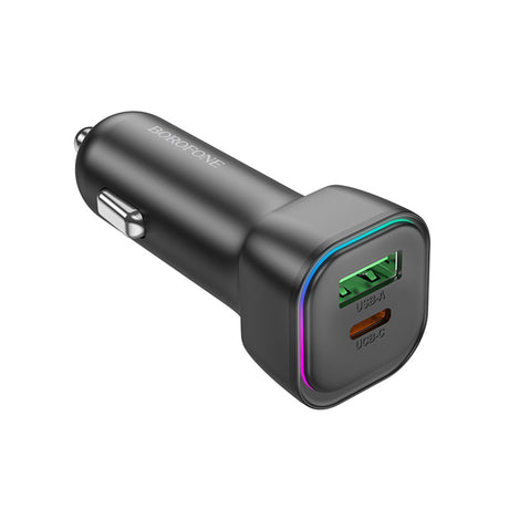 Incarcator Borofone Car Trophie (BZ28A), 1x USB, 1x Type-C, Fast Charge, Dual Port, 30W, LED, for 12-24V, Negru