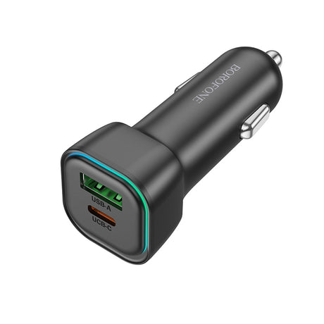 Incarcator Borofone Car Trophie (BZ28A), 1x USB, 1x Type-C, Fast Charge, Dual Port, 30W, LED, for 12-24V, Negru