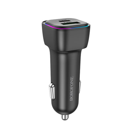 Incarcator Borofone Car Trophie (BZ28A), 1x USB, 1x Type-C, Fast Charge, Dual Port, 30W, LED, for 12-24V, Negru