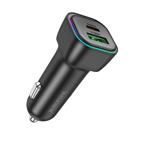 Incarcator Borofone Car Trophie (BZ28A), 1x USB, 1x Type-C, Fast Charge, Dual Port, 30W, LED, for 12-24V, Negru