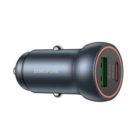 Incarcator Borofone Mini Car Fresh (BZ32A), Type-C, USB, Fast Charge, Dual Port, 30W (PD/QC), Aluminum Alloy, Metal Gray