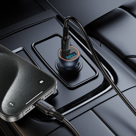 Incarcator Borofone Mini Car Fresh (BZ32A), Type-C, USB, Fast Charge, Dual Port, 30W (PD/QC), Aluminum Alloy, Metal Gray