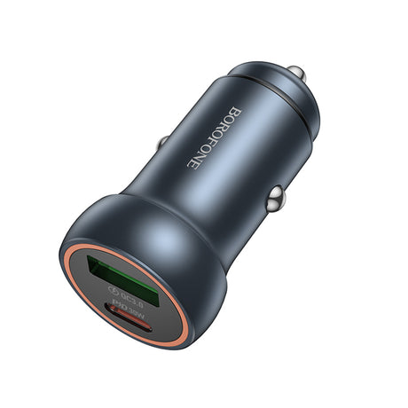 Incarcator Borofone Mini Car Fresh (BZ32A), Type-C, USB, Fast Charge, Dual Port, 30W (PD/QC), Aluminum Alloy, Metal Gray