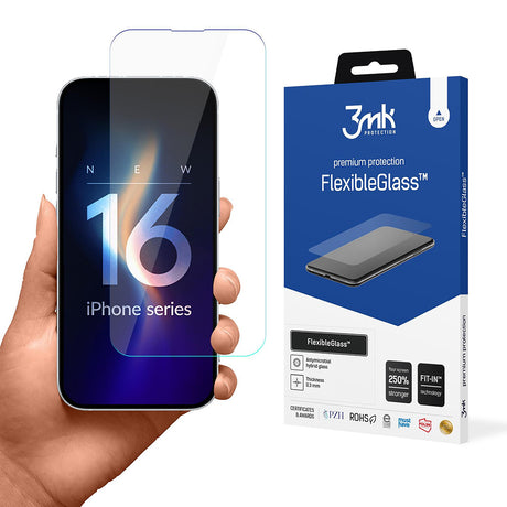 Folie de protectie 3mk FlexibleGlass compatibil cu iPhone 16, Transparent
