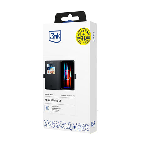 Husa de protectie 3mk Wallet compatibil cu iPhone 15, Negru