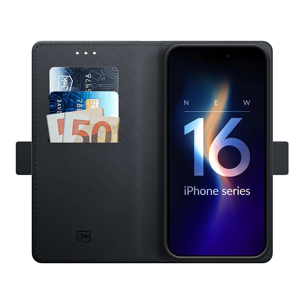 Husa de protectie 3mk Wallet compatibil cu iPhone 16, Negru