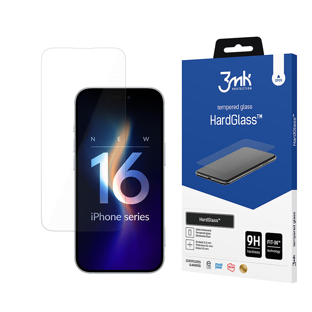 Folie de protectie 3mk HardGlass Tempered compatibil cu iPhone 16 Pro, Transparent
