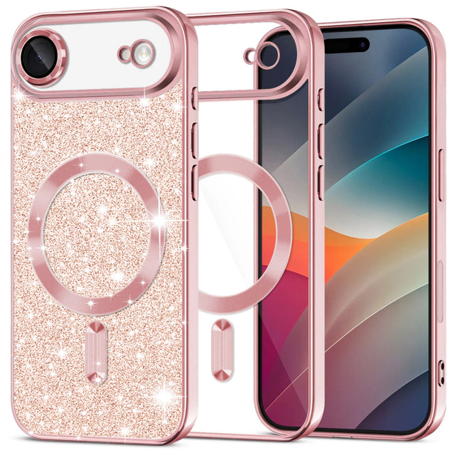 Husa de protectie Techsuit Luxury Glitter MagSafe compatibil cu iPhone 17 Air, Roz Auriu