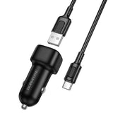 Incarcator Borofone Car Cloud (BZ34), USB-A/C Cable Included, Single Port USB-A, 18W (QC/FCP/AFC), ABS, for DC 12-24V, Negru