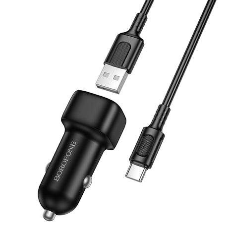 Incarcator Borofone Car Cloud (BZ34), USB-A/C Cable Included, Single Port USB-A, 18W (QC/FCP/AFC), ABS, for DC 12-24V, Negru