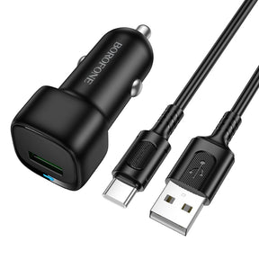 Incarcator Borofone Car Cloud (BZ34), USB-A/C Cable Included, Single Port USB-A, 18W (QC/FCP/AFC), ABS, for DC 12-24V, Negru