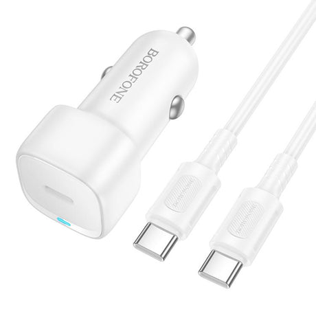 Incarcator Borofone Car Cloud (BZ34A), Type-C Cable Included, Single Port Type-C, PD20W, ABS, for DC 12-24V, Alb