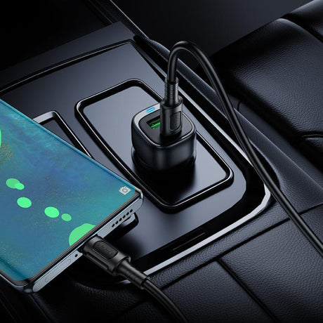 Incarcator Borofone Car Cloud (BZ34B), Type-C Cable Included, Type-C + USB-A, PD20W, QC3.0, Dual Port, 38W, ABS, Negru