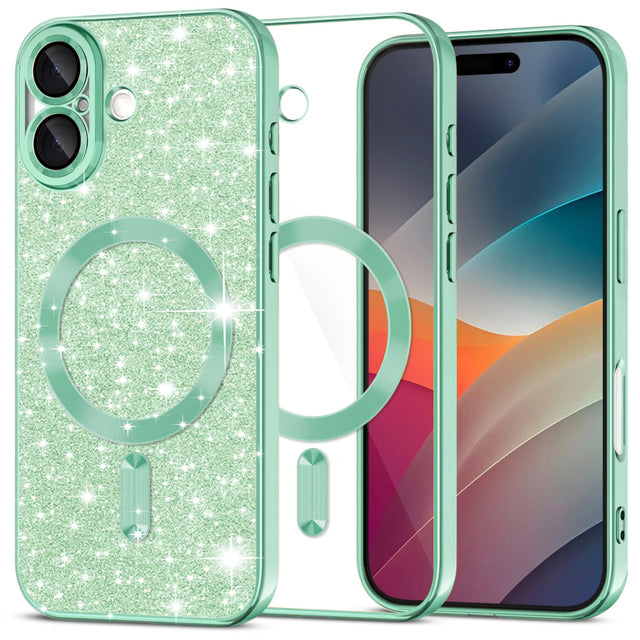 Husa de protectie Techsuit Luxury Glitter MagSafe compatibil cu iPhone 17, Verde Deschis