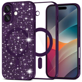 Husa de protectie Techsuit Luxury Glitter MagSafe compatibil cu iPhone 17, Mov Inchis