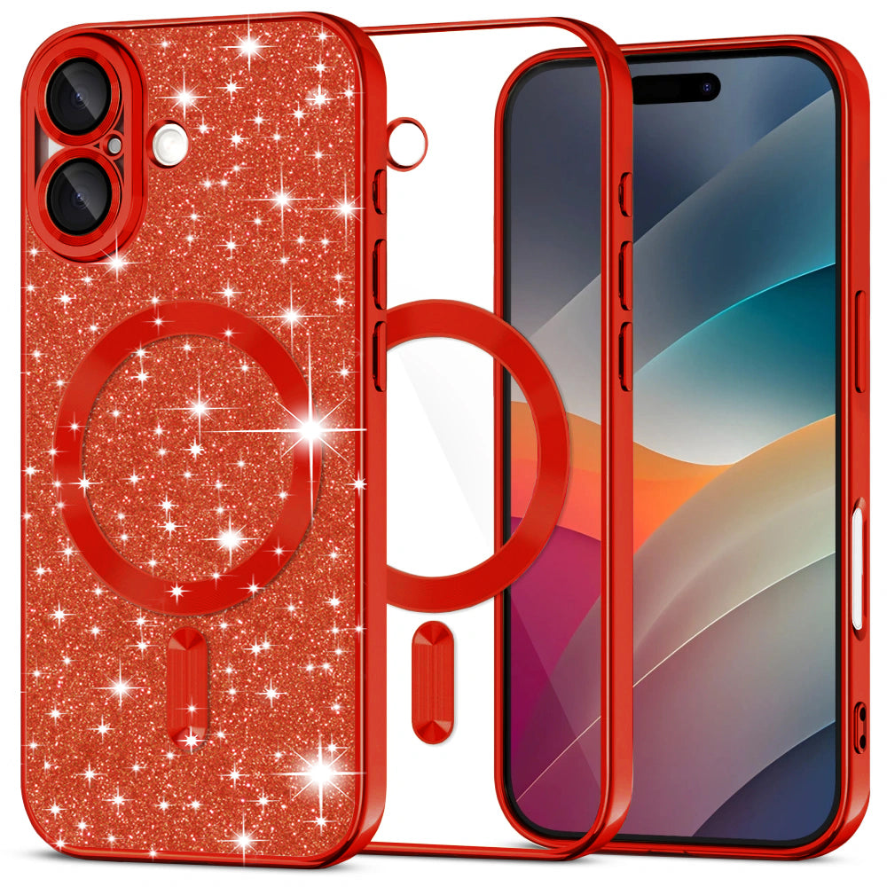 Husa de protectie Techsuit Luxury Glitter MagSafe compatibil cu iPhone 17, Rosu