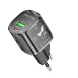 Incarcator Borofone Sunlight (BN17), Dual Port, USB-C + USB-A, 5V/3A, PD20W, QC3.0, Transparent /Black