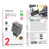 Incarcator Borofone Lena (BN20), Dual Port, USB-C + USB-A, PD35W, QC3.0, Flame-Retardant PC, 5V/3A, Metal Gray