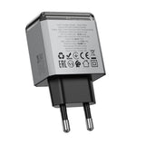 Incarcator Borofone Lena (BN20), Dual Port, USB-C + USB-A, PD35W, QC3.0, Flame-Retardant PC, 5V/3A, Metal Gray