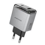 Incarcator Borofone Lena (BN20), Dual Port, USB-C + USB-A, PD35W, QC3.0, Flame-Retardant PC, 5V/3A, Metal Gray