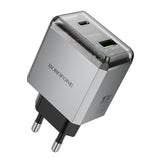 Incarcator Borofone Lena (BN20), Dual Port, USB-C + USB-A, PD35W, QC3.0, Flame-Retardant PC, 5V/3A, Metal Gray