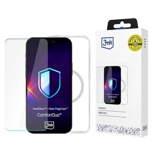 Folie de protectie 3mk ComfortDuo Glass + MagCase compatibil cu iPhone 16 Pro, Transparent