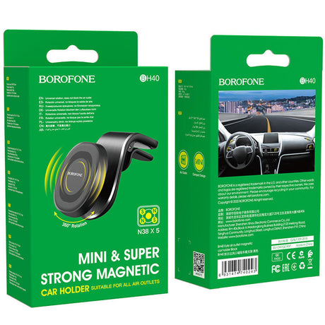Suport Borofone Kyle (BH40), for Air Vent, Aluminum Alloy + ABS + Silicone, N38 Magnets, 4.7 - , Negru