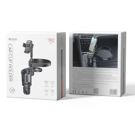 Suport Yesido 4in1 (C274), Cup Storage, Phone Mount and Sundries Storage, 720° Adjustable Angle, 4.7-7.2", Negru