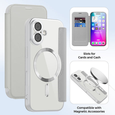 Husa de protectie Techsuit SmartMag Book compatibil cu iPhone 17, Gri