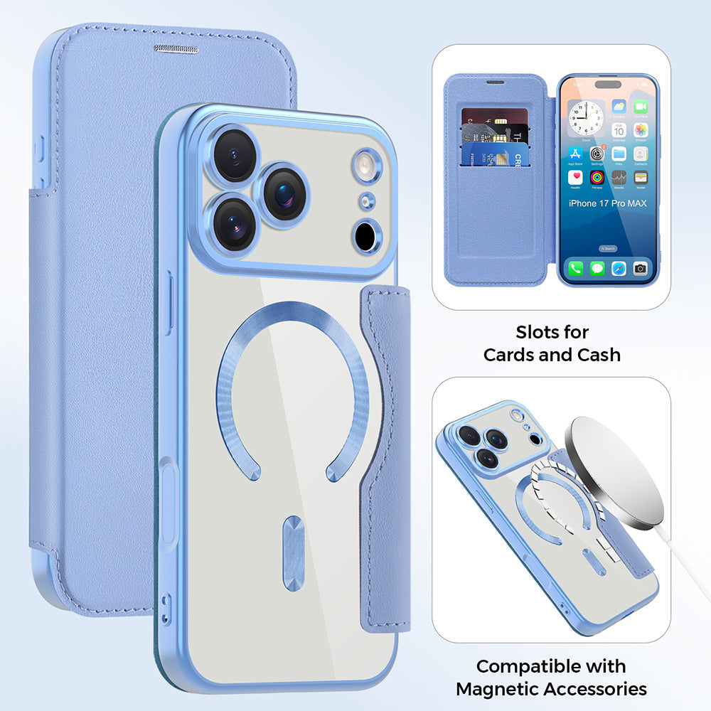 Husa de protectie Techsuit SmartMag Book compatibil cu iPhone 17 Pro, Albastru Deschis
