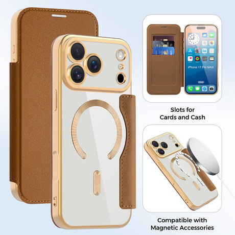 Husa de protectie Techsuit SmartMag Book compatibil cu iPhone 17 Pro, Maro
