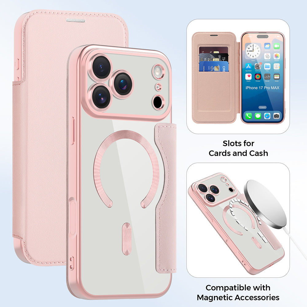 Husa de protectie Techsuit SmartMag Book compatibil cu iPhone 17 Pro, Roz
