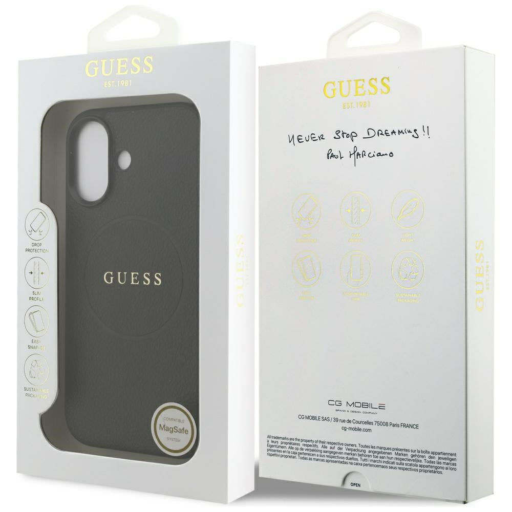 Husa de protectie Guess Grained Gold Ring MagSafe (GUHMP17SPGHSMMK) compatibil cu iPhone 17, Negru