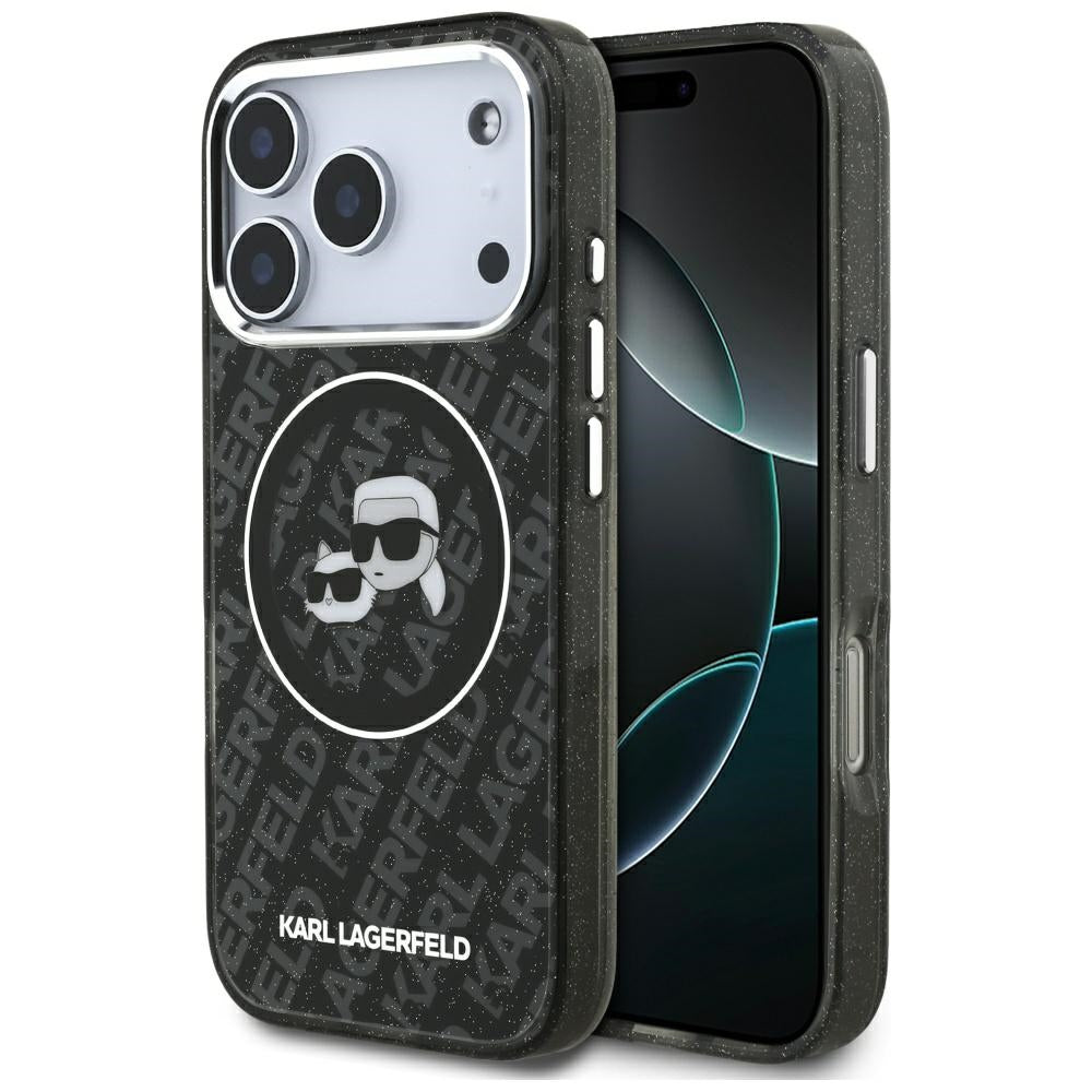 Husa de protectie Karl Lagerfeld Glitter MagSafe (KLHMP17LHMKBKCHOK) compatibil cu iPhone 17 Pro, Negru Karl&Choupette Head
