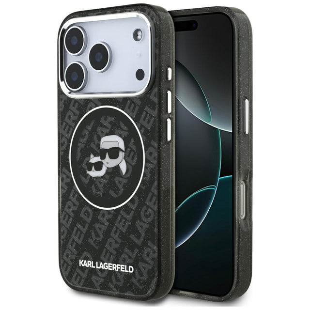 Husa de protectie Karl Lagerfeld Glitter MagSafe (KLHMP17LHMKBKCHOK) compatibil cu iPhone 17 Pro, Negru Karl&Choupette Head