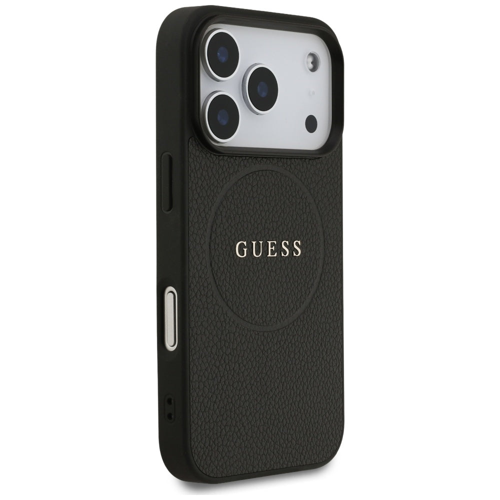Husa de protectie Guess Grained Gold Ring MagSafe (GUHMP17LPGHSMMK) compatibil cu iPhone 17 Pro, Negru