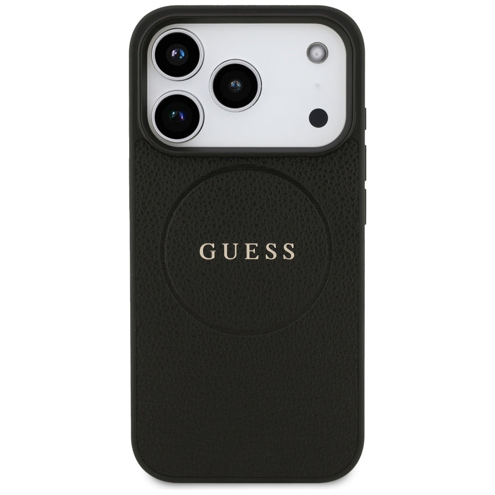 Husa de protectie Guess Grained Gold Ring MagSafe (GUHMP17LPGHSMMK) compatibil cu iPhone 17 Pro, Negru