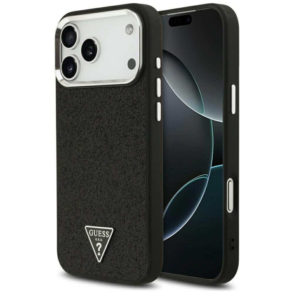 Husa de protectie Guess Glitter Triangle Logo MagSafe (GUHMP17XPFGTSCMK) compatibil cu iPhone 17 Pro Max, Negru