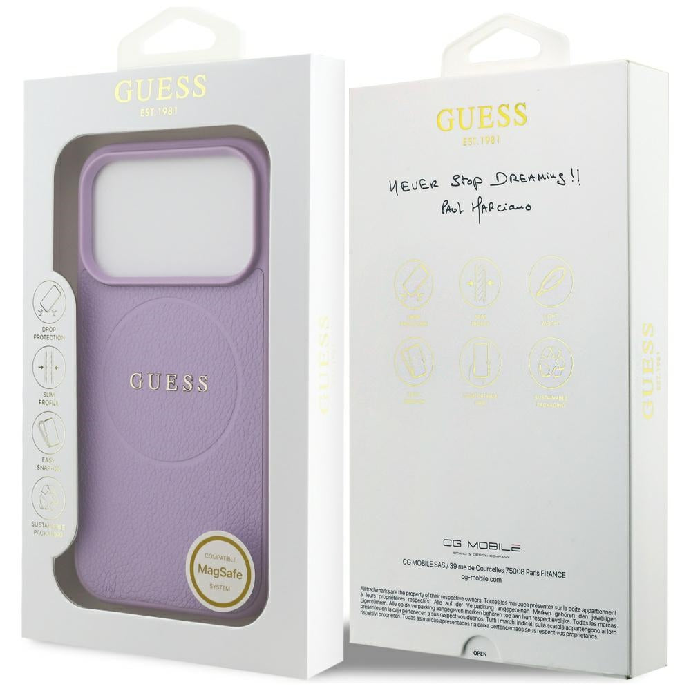 Husa de protectie Guess Grained Gold Ring MagSafe (GUHMP17XPGHSMMU) compatibil cu iPhone 17 Pro Max, Mov