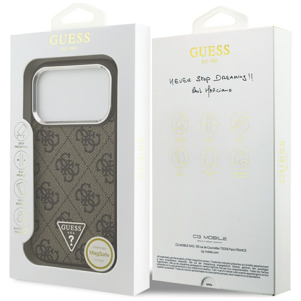 Husa de protectie Guess Hardcase 4G Triangle Logo MagSafe (GUHMP17LP4TSRCMW) compatibil cu iPhone 17 Pro, Maro