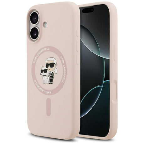 Husa de protectie Karl Lagerfeld Silicone Ring MagSafe (KLHMP17SSCMKCRHP) compatibil cu iPhone 17, Roz Karl&Choupette