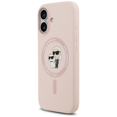 Husa de protectie Karl Lagerfeld Silicone Ring MagSafe (KLHMP17SSCMKCRHP) compatibil cu iPhone 17, Roz Karl&Choupette