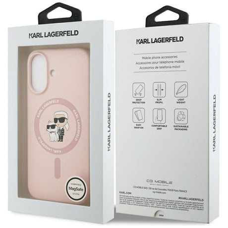 Husa de protectie Karl Lagerfeld Silicone Ring MagSafe (KLHMP17SSCMKCRHP) compatibil cu iPhone 17, Roz Karl&Choupette