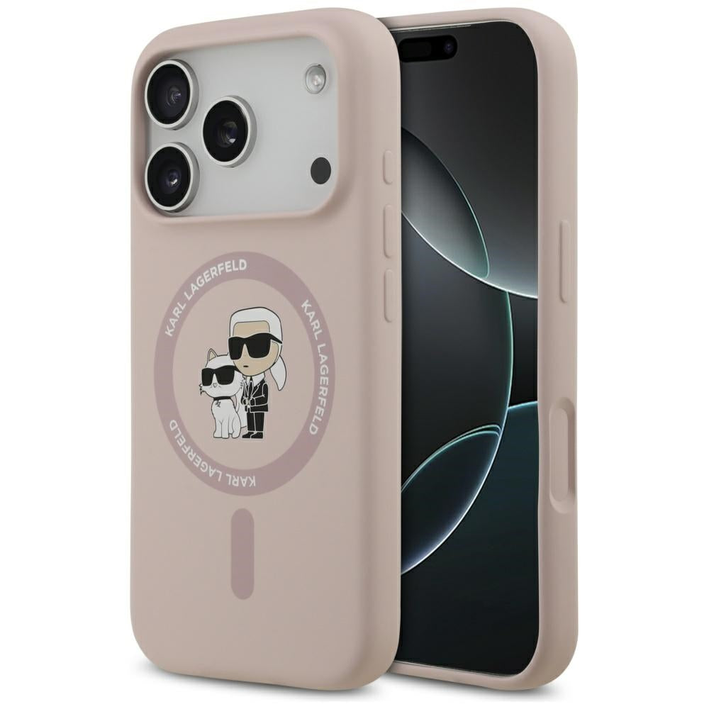 Husa de protectie Karl Lagerfeld Silicone Ring MagSafe (KLHMP17LSCMKCRHP) compatibil cu iPhone 17 Pro, Roz Karl&Choupette